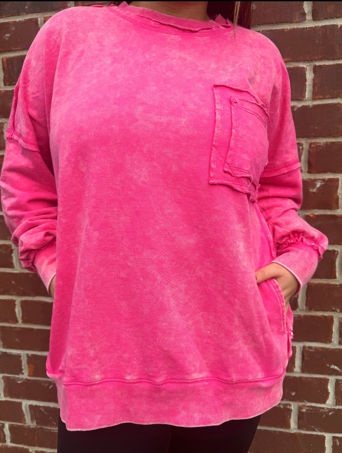 Fuchsia Terry Pocket Sweatshirt