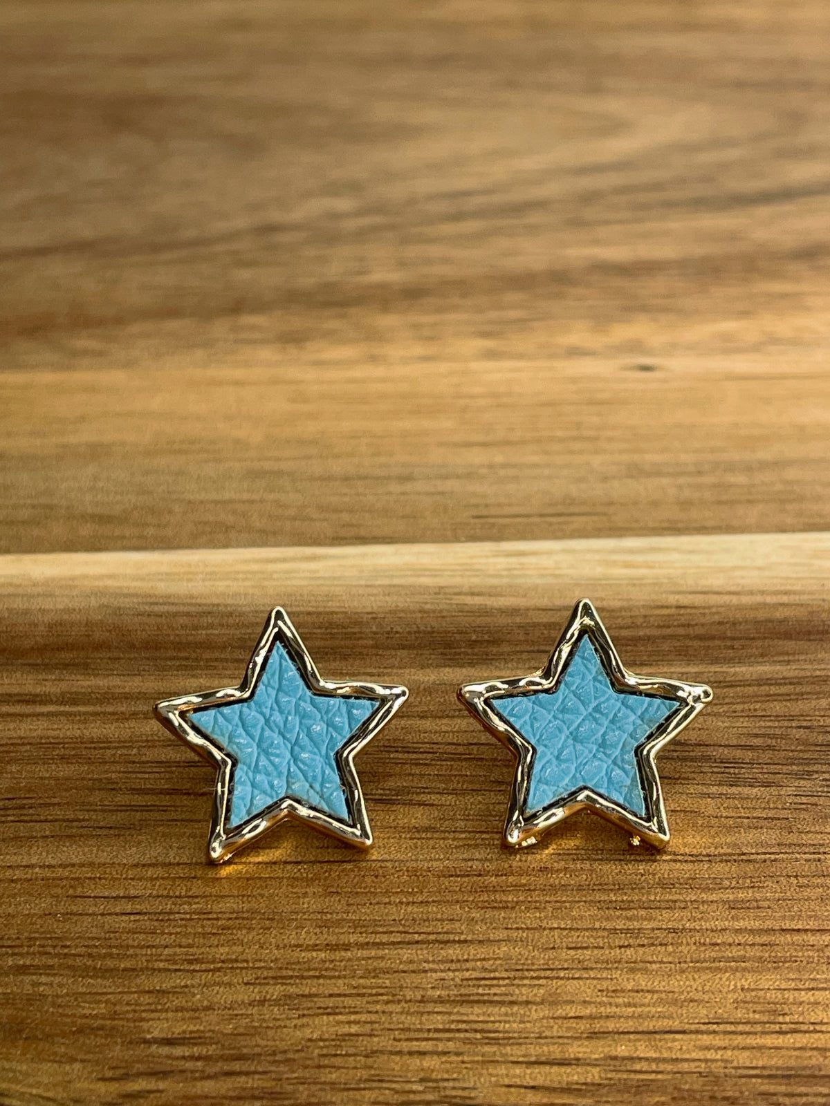 Blue Leather Star Earrings