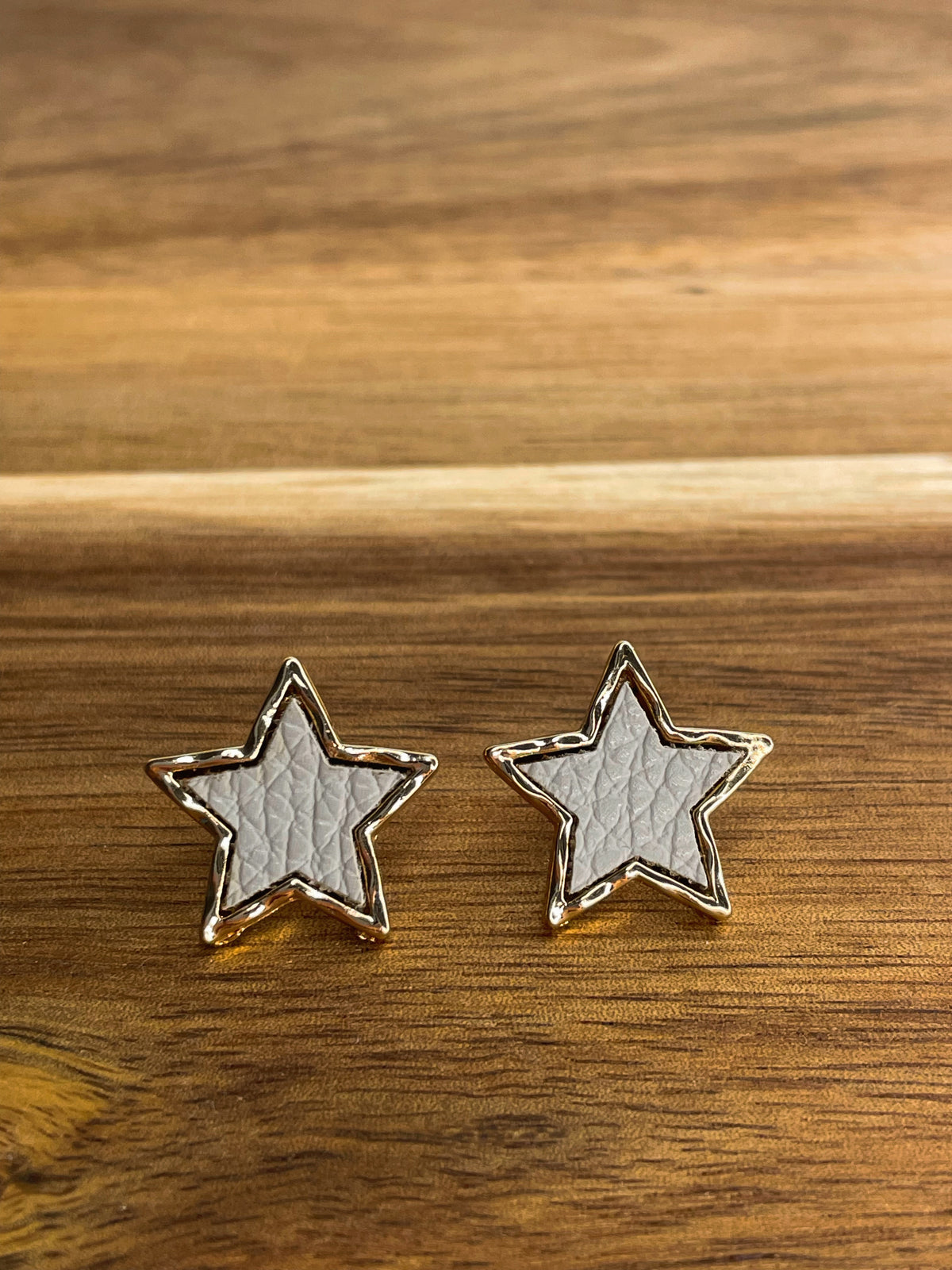 Grey Leather Star Earrings